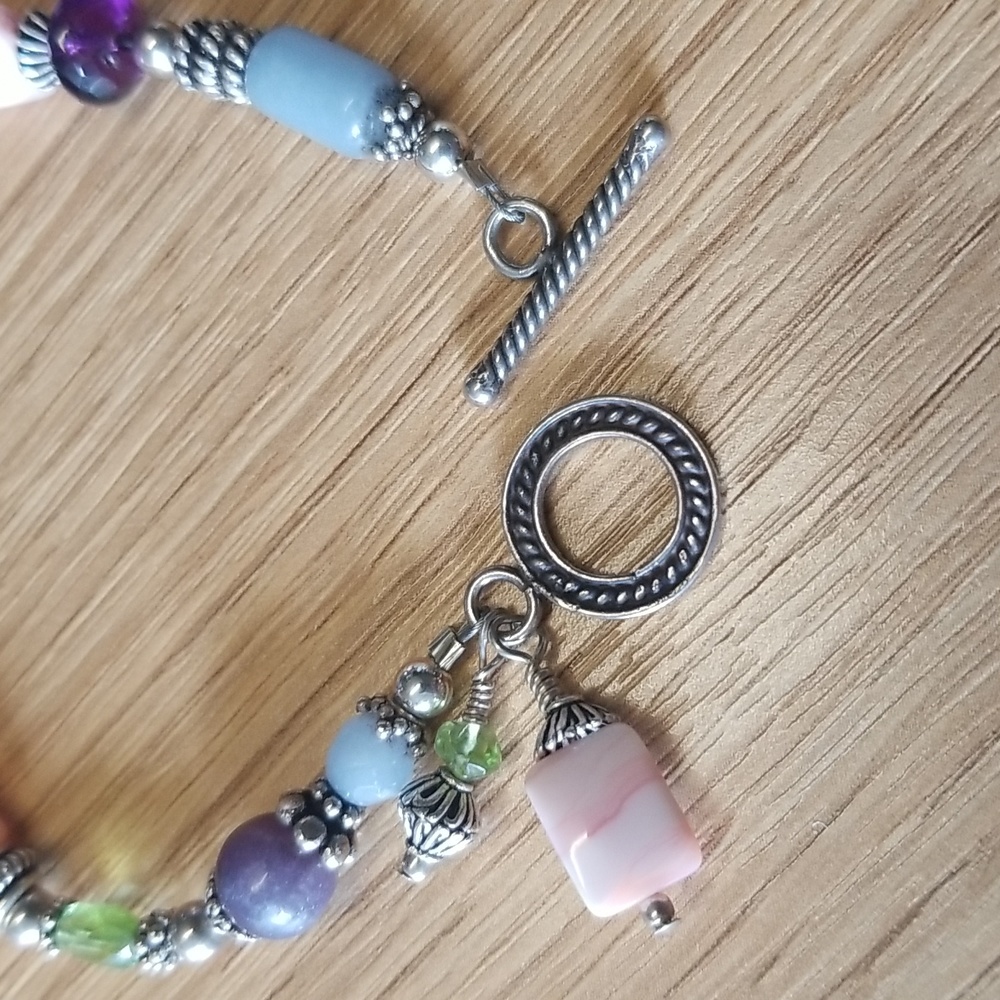 Genuine Stone Bracelet purple, pink, sterling - Picture 4 of 5